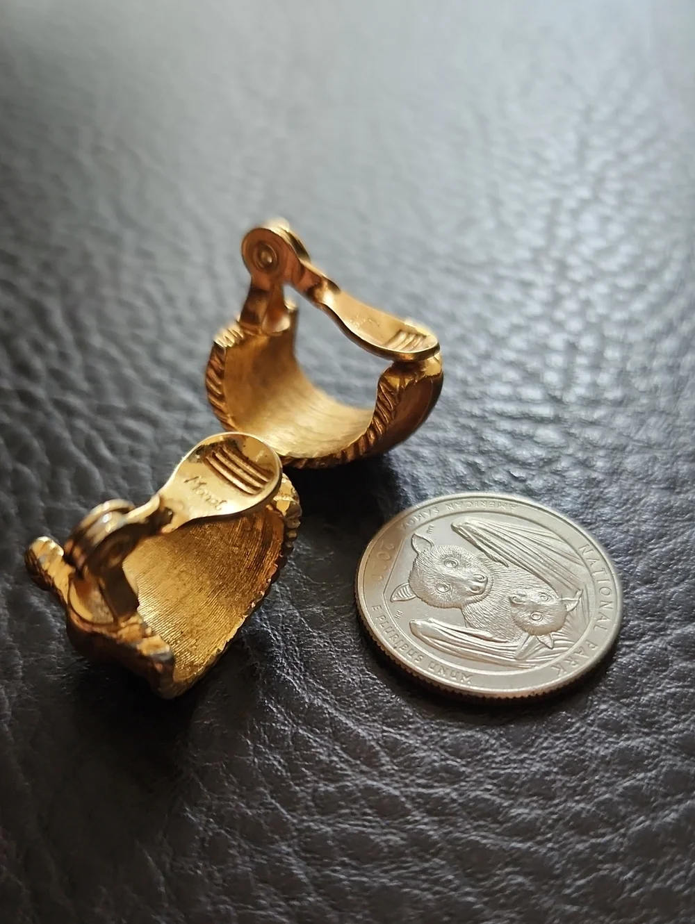 VTG Monet Gold-Tone Textured Hoop Clip Earrings